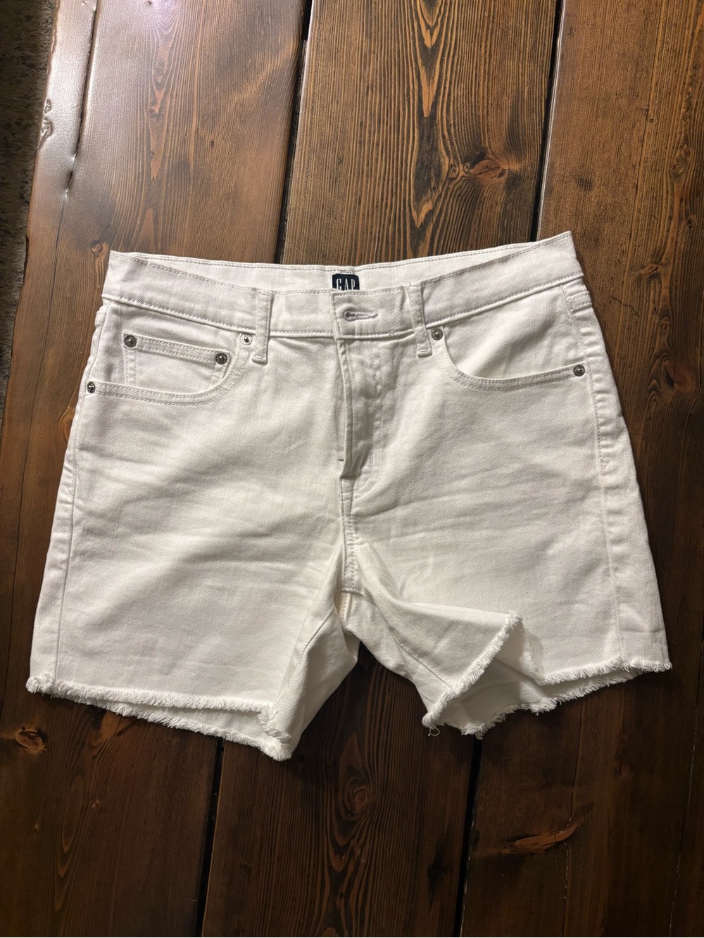 GAP White Denim Frayed Hem Denim Shorts